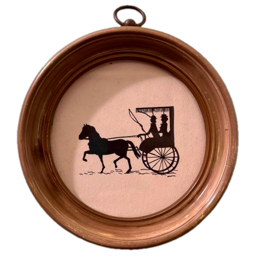 Vintage round ladies in carriage framed print 6 inches